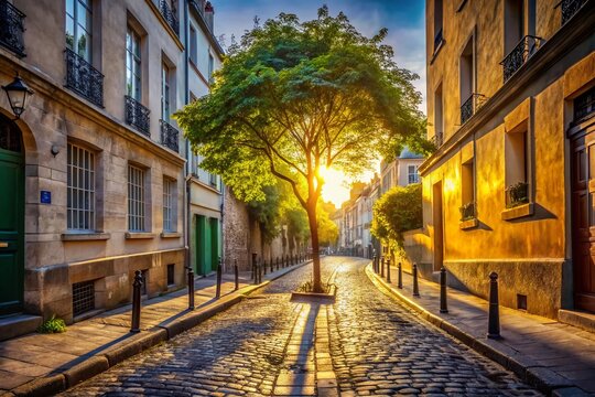 Minimalist Parisian Pathway: Sentier Pr??vert, Cobblestone Street, Urban Nature