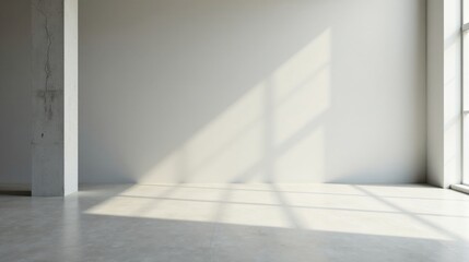 Obraz premium Sunlit Empty Room with Concrete Column and Large Window Featuring Minimalist Design