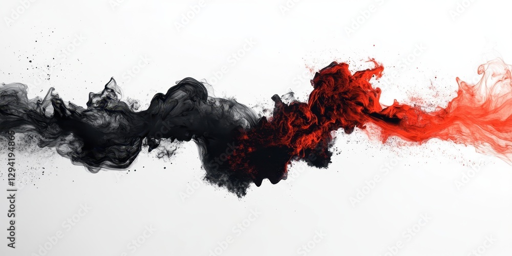 Poster abstract swirls of black and red color create a dynamic visual effect on a white background