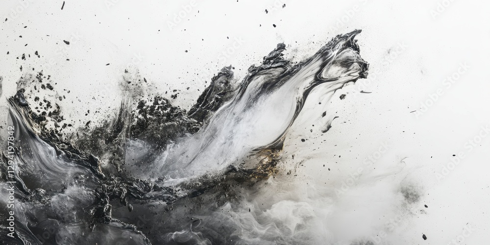 Aufkleber dynamic explosion of black and white paint creating an abstract artwork in a creative studio