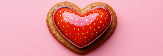 Heart-shaped strawberry cookie. Generative AI
