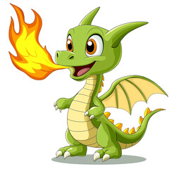 Fototapeta premium Cute Dragon Blowing Fire ,transparent background
