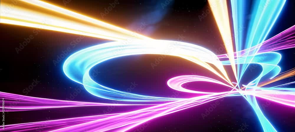 Poster vivid neon light trails explode in dynamic motion creating mesmerizing abstract patterns
