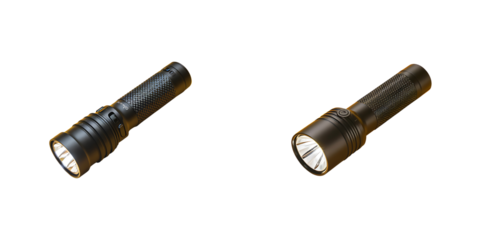 Sleek Black Flashlight Casting Soft Glow on Yellow Background