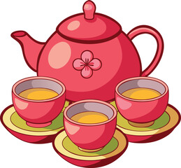  Chinese Tea set with small tea cup isolated on white background vector art illustration