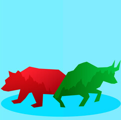 Stock Market bull and bear image with world map background. stock market bull and bear fight image.