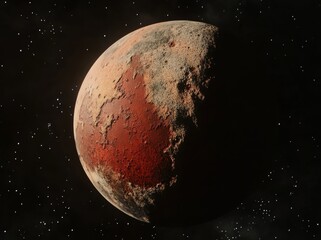Naklejka premium Rusty Planet Orbiting in Starry Space