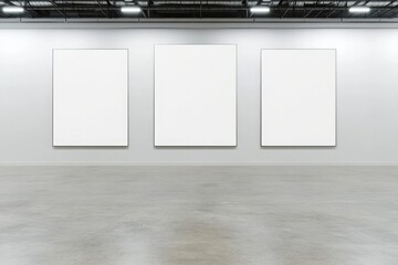 Minimalist gallery space featuring empty canvases invites viewer