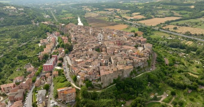 Aerial view of the historic center of Orte, in the province of Viterbo, Italy.