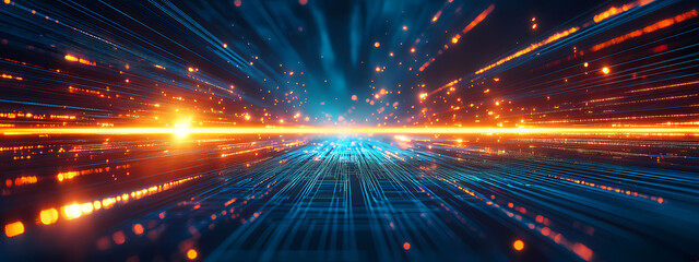 Obraz premium Digital Horizon with Explosive Light Rays