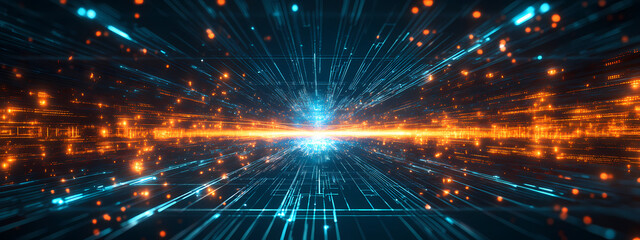 Obraz premium Digital Horizon with Explosive Light Rays