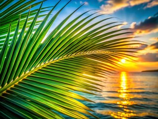 Double Exposure Palm Leaf: Vibrant Green Tropical Fan Shaped Leaf Photography