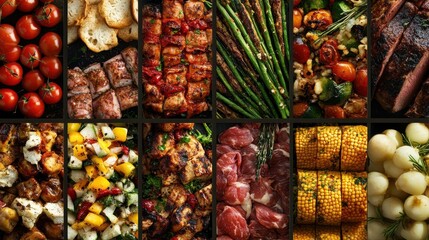 Fototapeta premium Collage of Food Products with Vegetables and Meats