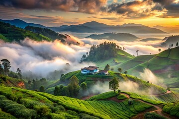 Misty Munnar Cloud Farm: Foggy January Morning Landscape
