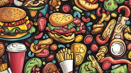 Obraz premium Creative Fast Food Doodle Banner Illustration