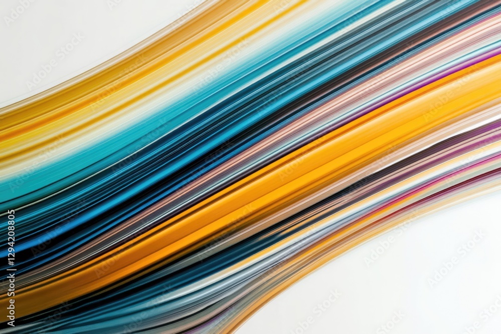 Poster abstract art featuring vibrant, curved stripes in a spectrum of colors, creating a dynamic and color
