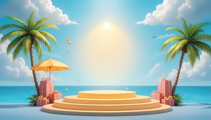 Naklejka premium Tropical Stage Spotlight: Summer Vibes & Luxury Presentation