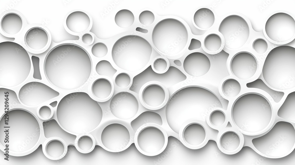 Poster abstract 3d background with white circles, modern minimalist design with overlapping geometric shape