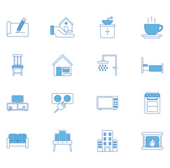 Vector icon set of household utensils on white background