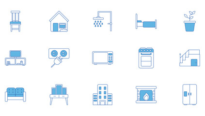 Vector icon set of household utensils on white background