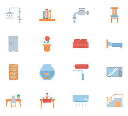 Vector icon set of household utensils on white background