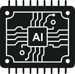 A simple, black and white illustration of an AI circuit board.