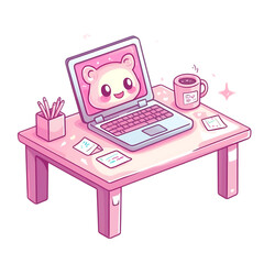 Cute Pink Laptop Workspace ,transparent background