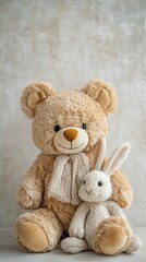 A Cozy Friendship Between a Bear and a Rabbit Toy
