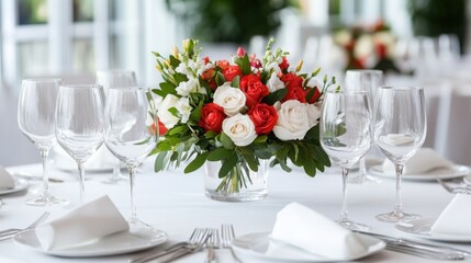 Elegant Table Setting with Beautiful Floral Centerpiece and Glassware for Special Events and Celebrations