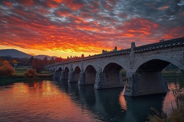 Fototapeta premium Gyeongju Sunset: Woljeong Bridge in the Asian City with Beautiful Architecture