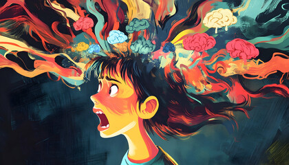 Illustration of the emotional impact of bullying and hate speech, fear and stress from environmental and social pressures