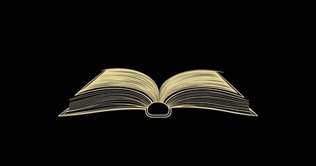 Obraz premium Open book graphic design, minimalist, knowledge, dark background