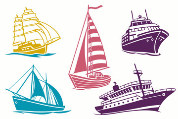 set of Ship silhouette vector illustration