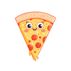 Cute Pizza Slice Smiling ,transparent background