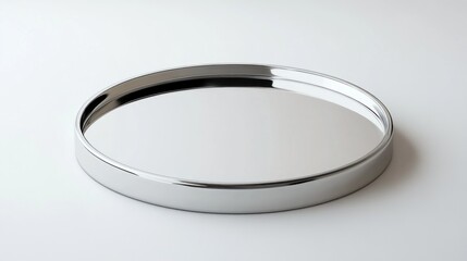 Polished Silver Round Tray on White Background