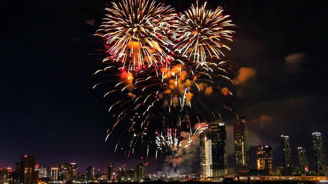 Vibrant Fireworks Bursting in Air