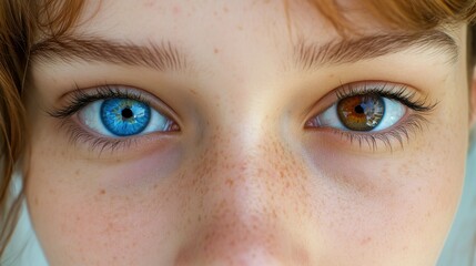 Obraz premium Heterochromia: Portrait of a Beautiful Young Woman with Blue and Brown Eyes