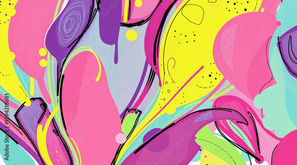 Poster bright and colorful abstract design with vibrant shapes and patterns. generative ai
