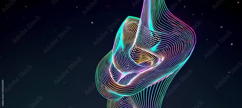 Poster dynamic neon waveforms intertwining in a mesmerizing dance with glowing particles