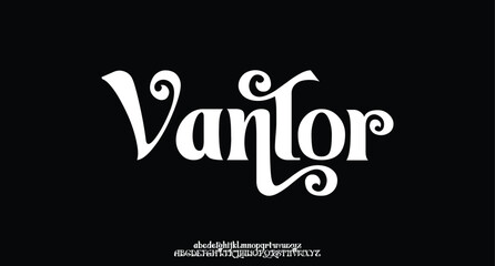 Vantor, premium luxury elegant alphabet letters and numbers. Vintage wedding typography classic serif font decorative vintage retro. creative vector illustration