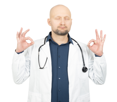 Doctor Meditating with Closed Eyes and OK Gesture