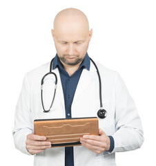 Professional Doctor Checking Data on a Digital Tablet