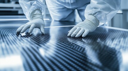 Technician Installing Large Scale Graphene Supercapacitor Panel