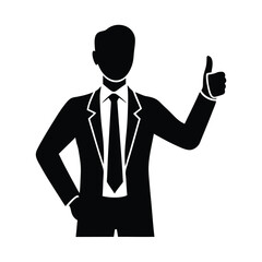 Obraz premium Cheerful business person silhouette confidently shows a strong thumbs up to endorse promising ideas
