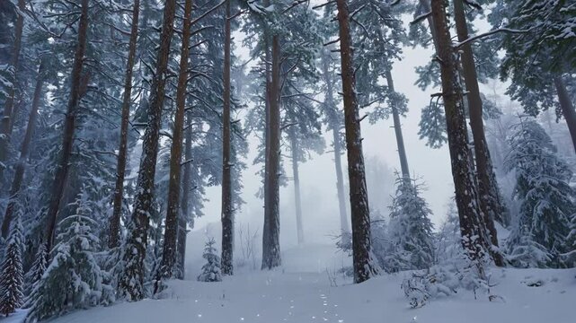 Scenic Frosty Landscape with Snowflakes