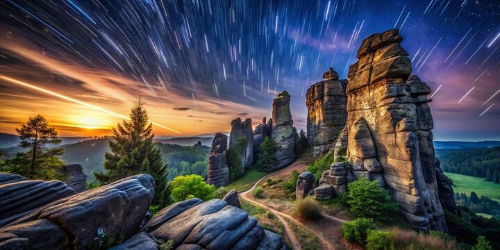 D&ouml;renther Klippen Night Sky Long Exposure Photography, Teutoburg Forest, Germany