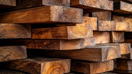 Stunning Display of Stacked Dark Brown Wooden Planks Workshop High-Quality Image Indoor Environment Artistic Perspective