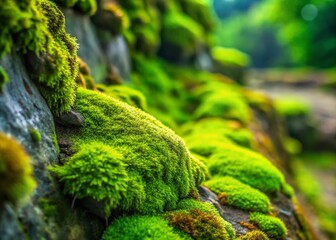 Natural Stone Texture with Moss, Left Copy Space - Stock Photo