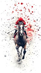 Jockey races horse, abstract splash background