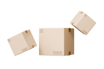 3d Minimal Parcels box or Cardboard boxes on ground icon. Online Shopping concept. Shipping retail concept. Online delivery transportation logistics concept isolated on pink background. 3d render.